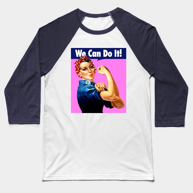 Rosie Series: Rosie the Riveter (Pink Background) Baseball T-Shirt by Jarecrow 